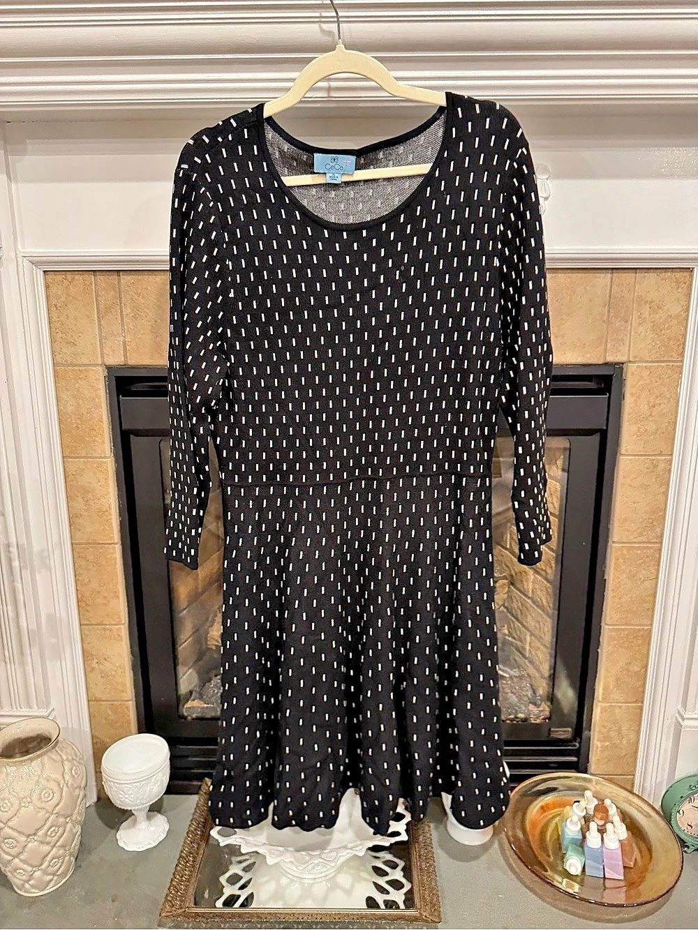 CeCe Jacquard Knit A-Line Dress Black & White Size XL